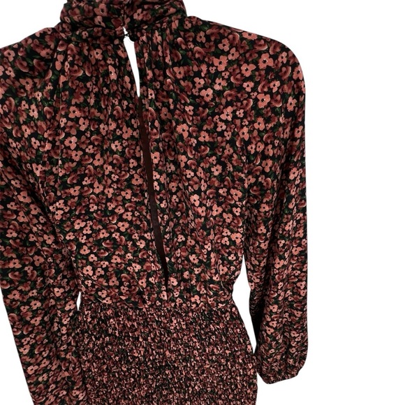 Zara Ditsy Floral-Shirring-Ruffle-Long Sleeve-Mini Dress-Back Slit-Women XS - Picture 7 of 12